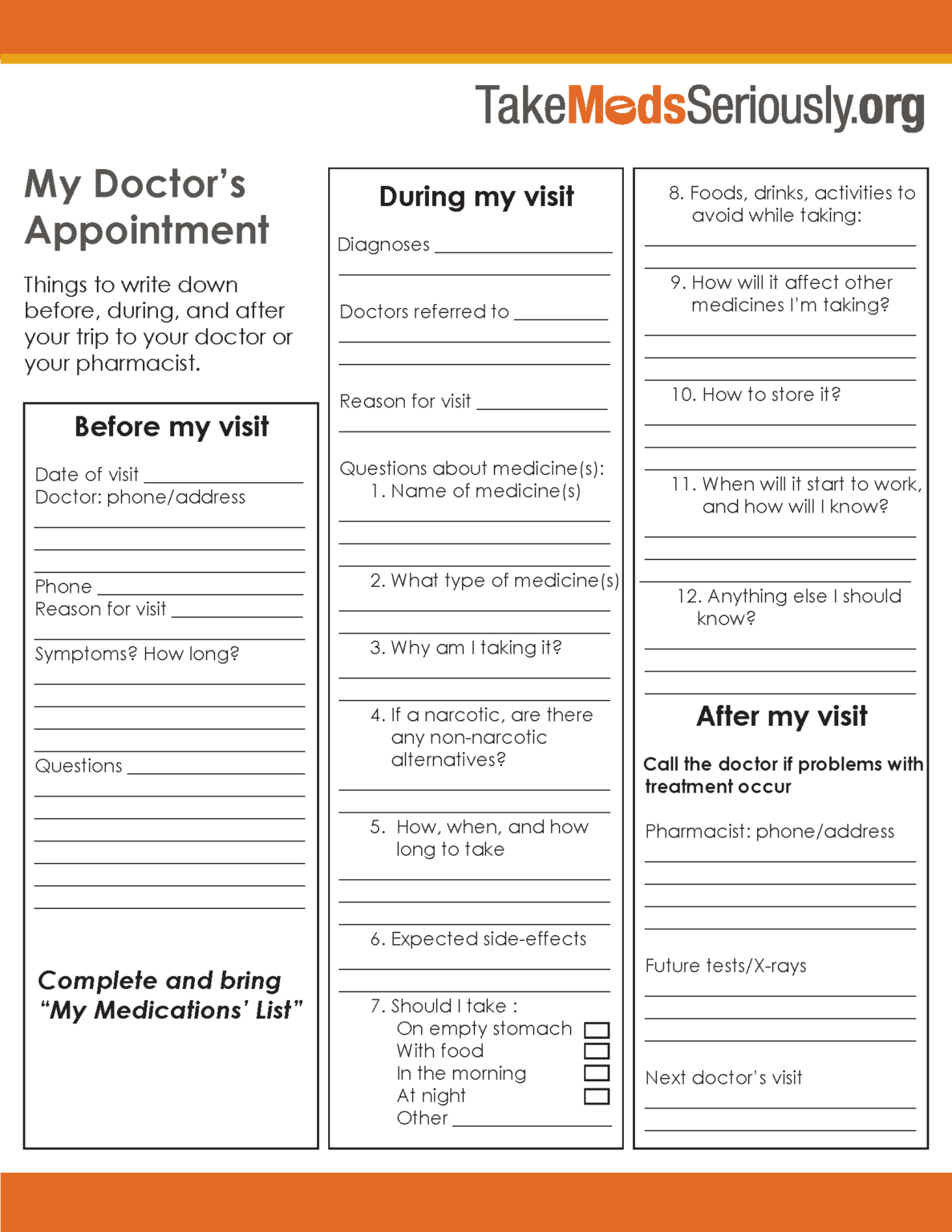 Doctor Printables Patient Checklist